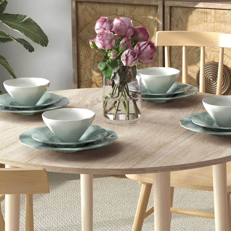 HOMCOM Foldable Dining Table, Round Drop Leaf Table, Wood Legs, Natural