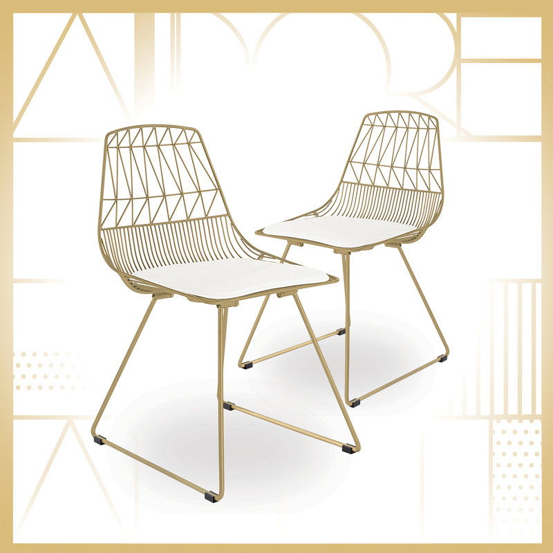 Adore Decor Vivi Dining Chairs, Wire Metal Chair for Kitchen or Dining Room, Boho Modern Eclectic Cafe Chair, Gold