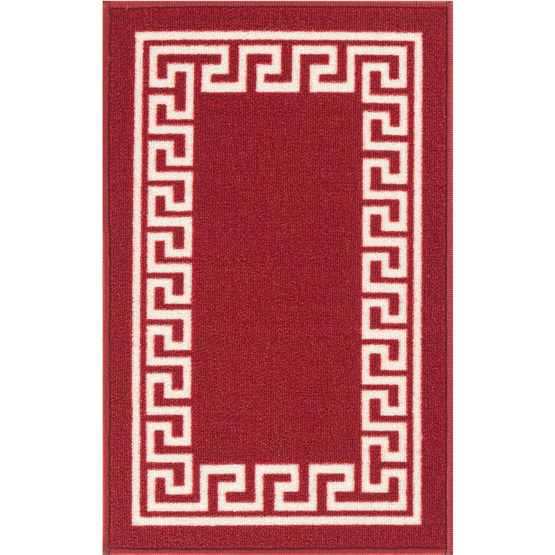 Rampzipoor Non-Slip Geometric Indoor Doormat, Rectangle 50 x 80cm, Red White