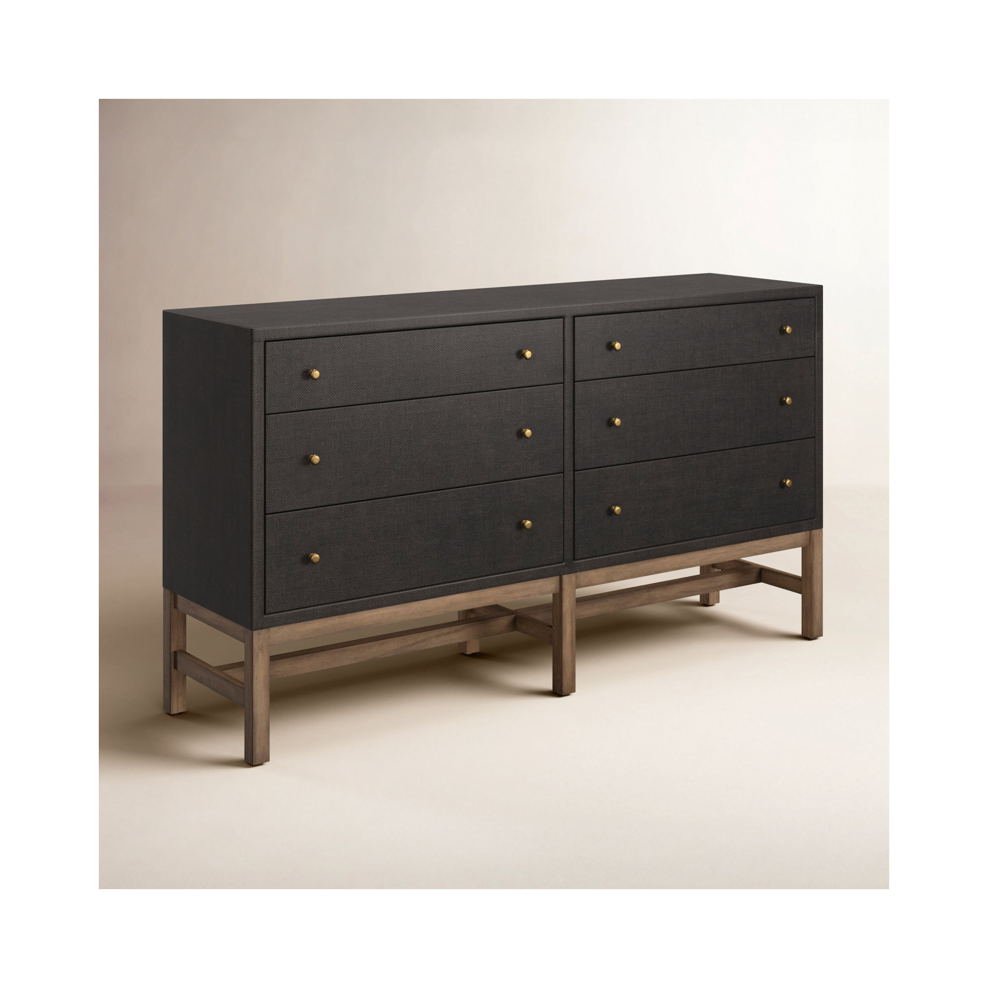 Hakana 6 Drawer Raffia Dresser, Black