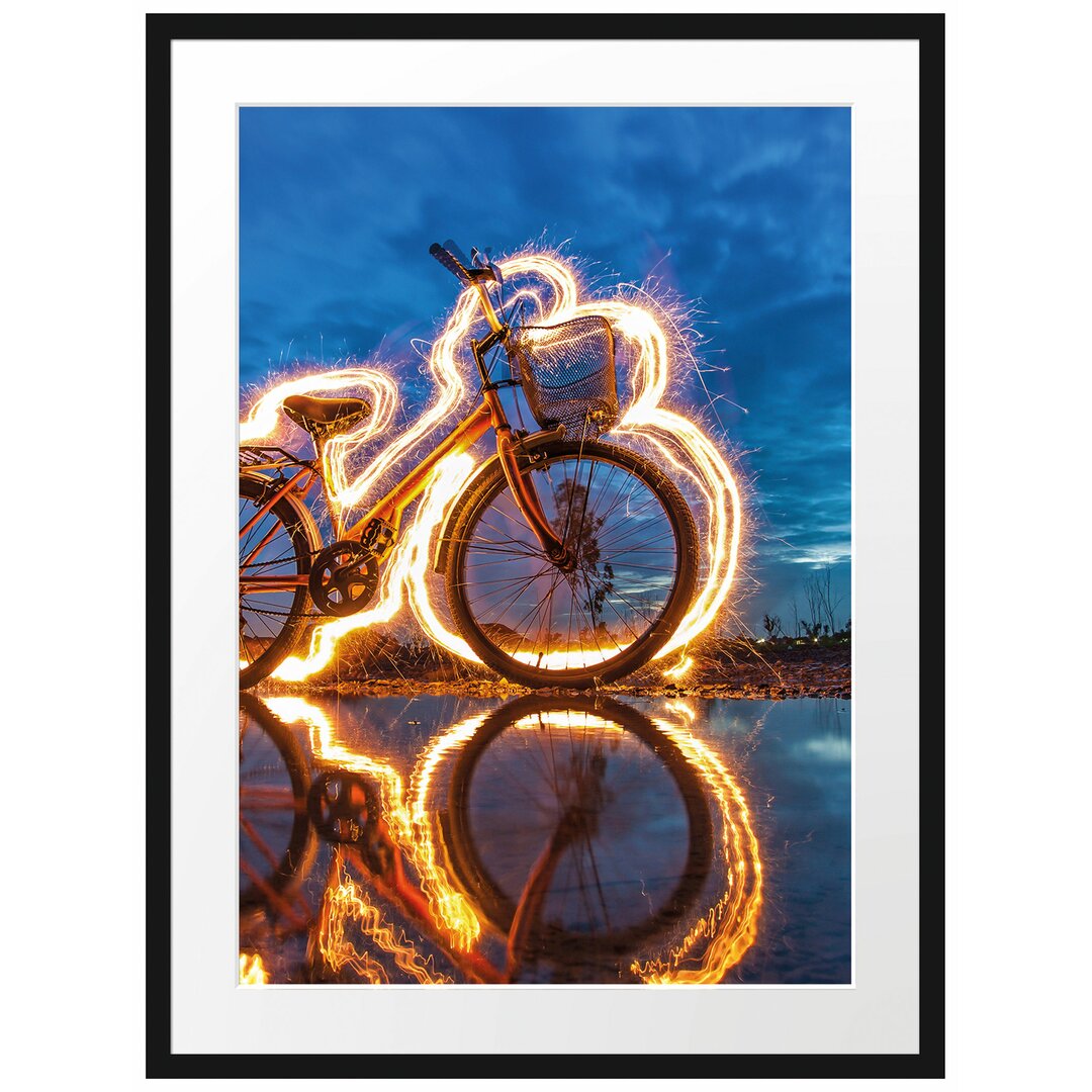 Gerahmtes Poster Burning Bike brennendes Fahrrad