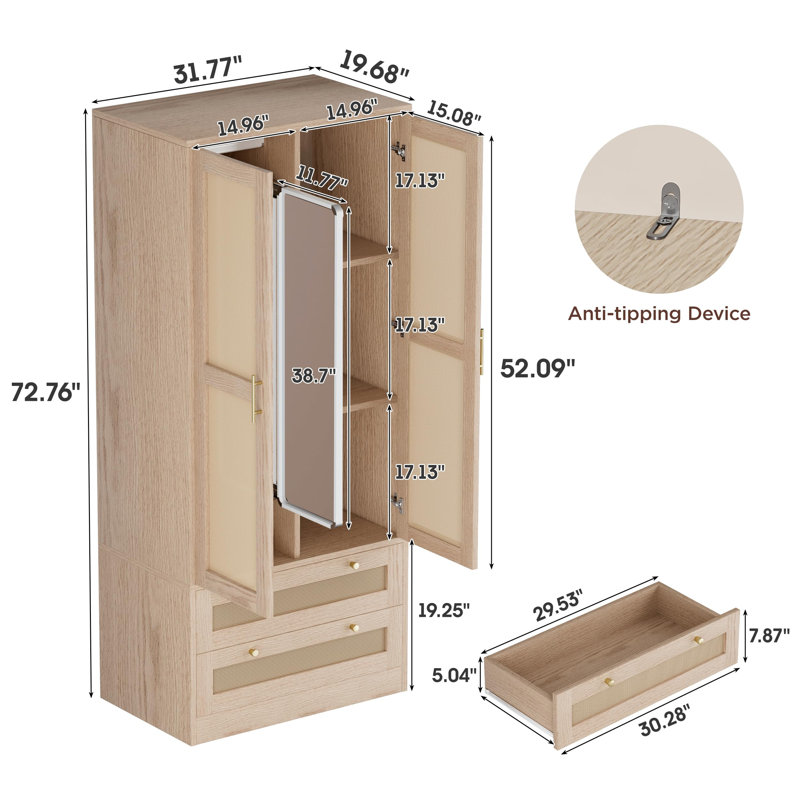 Armoire-penderie 72 po avec miroir