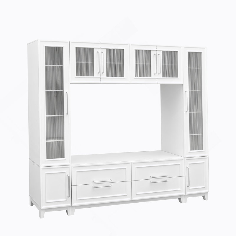Meuble télé avec tiroirs pour le salon, centre de divertissement avec portes en verre pour téléviseurs de 75 po ou moins