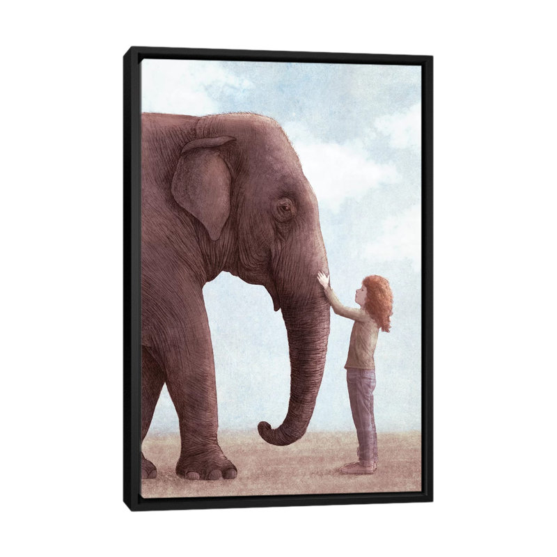 « one incroyable éléphant ii », impression sur toile tendue, H 60 po x l 40po x P 1,5 po, Toile avec cadre noir, Pas de tapis