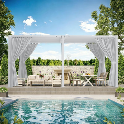 Pergola à persiennes en aluminium 12 'x 16' avec rideaux et toit réglable pour utilisation dans la cour arrière