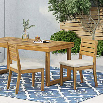 Chaise de salle à manger d'extérieur sans accoudoirs avec coussins (ensemble de 2)