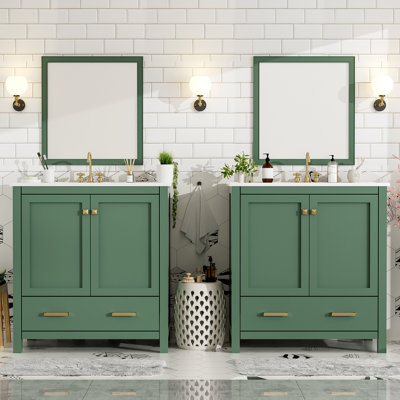 Ensemble de meuble-lavabo double Solin avec armoires séparées, lavabos doubles en céramique, tiroirs divisés