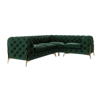 Chesterfield Corner Sofa L-Shape  with Gold Metal Legs