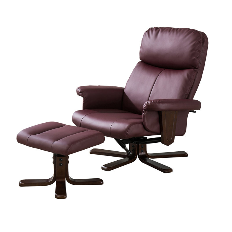 Robillard Faux Leather Swivel Recliner with Footstool, Red