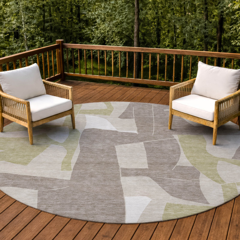 Tapis géométrique intérieur / extérieur lavable à la machine Chantille ACN2605, Beige, Rond 8 pi