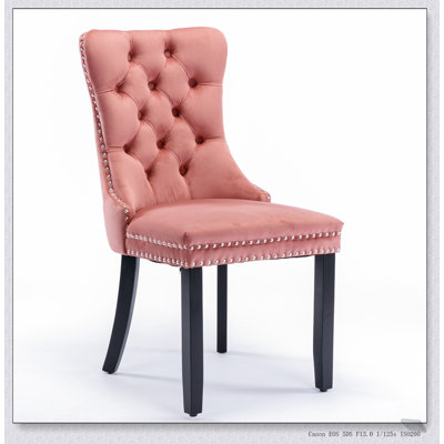 Tufted Solid Wood Velvet Upholstered Dining Chair with Wood Legs and Nailhead Trim, Set of 2