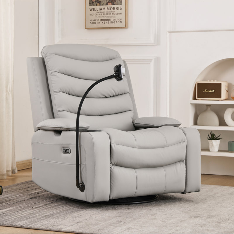 Power Nursery Recliner With Heat & Lumbar Support,  Swivel Gliders With Adjustable Armrests, Rocking Chair With Smart Cup Holder & Wireless Charging Stand For Nursing