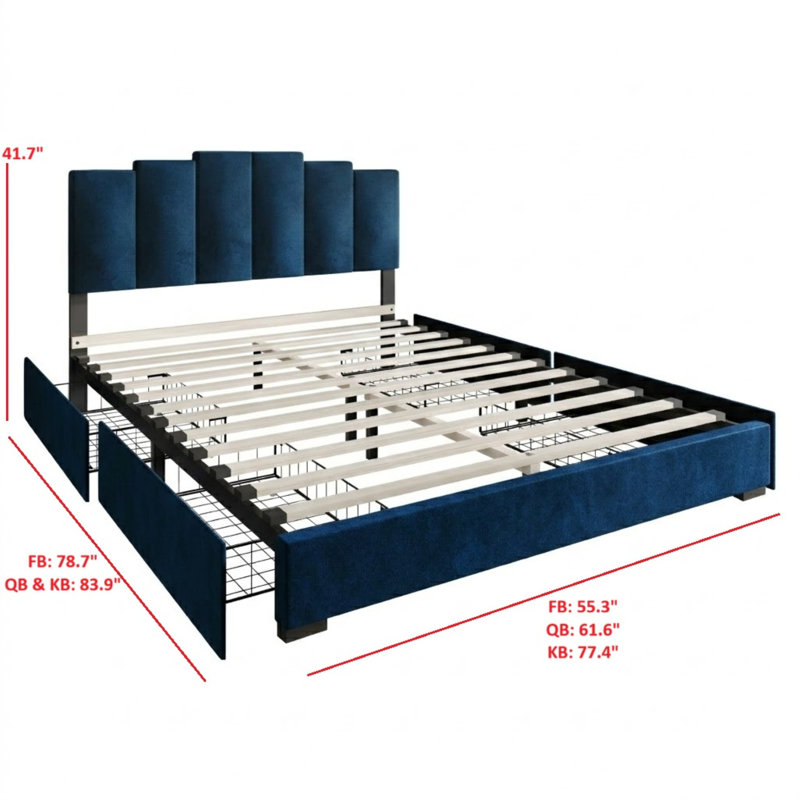 Lit plateforme avec rangement Cassonia, Complète, Bleu