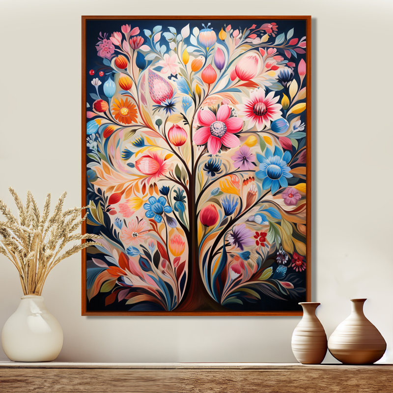 Timothée - arbre, art mural floral, salon, Toile avec cadre flottant brun, H 40 po x l 30 po x P 1,5 po