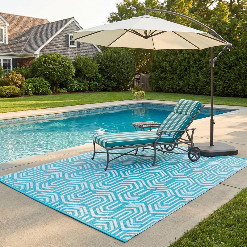 Tapis imperméable et réversible pour terrasse pour camping-car, Blue, Rectangle 9' x 12'