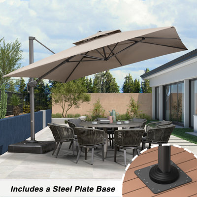 12' x 12' Square Advanced Fabric Cantilever Umbrella With Steel Plate Base,Ash Mocha