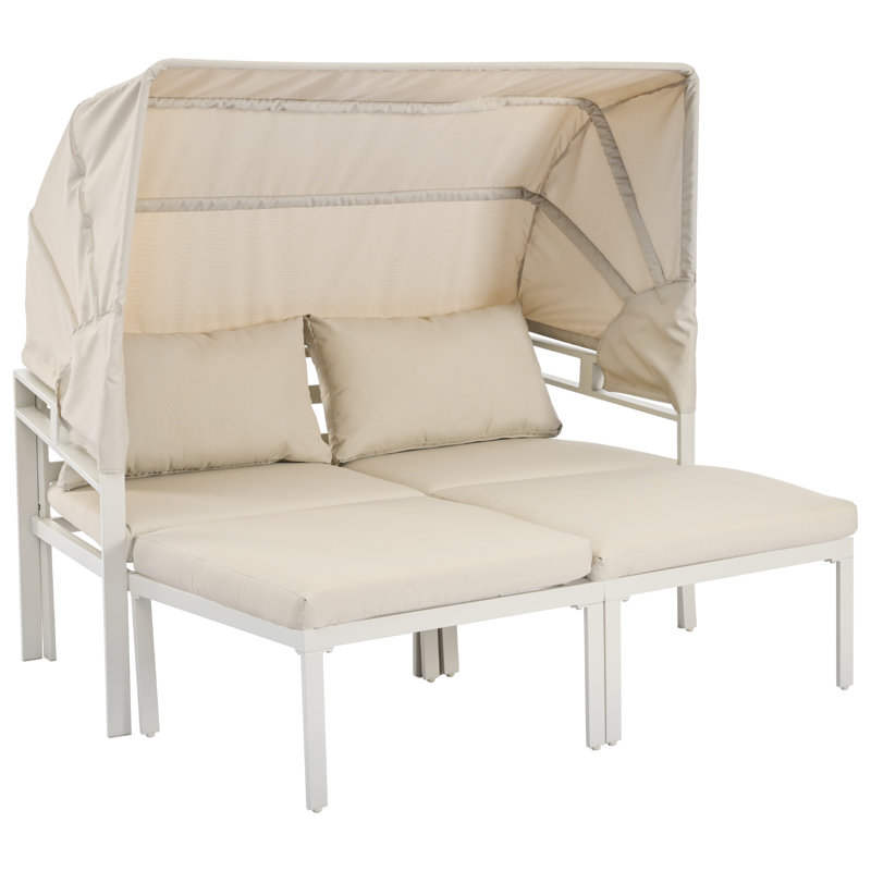 Miten 138cm Wide Patio Sofa with Cushions, Beige, White
