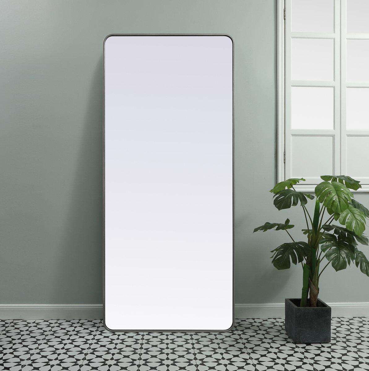 Sabine Metal Rounded Rectangle Wall Mirror, Silver, 72" x 32"