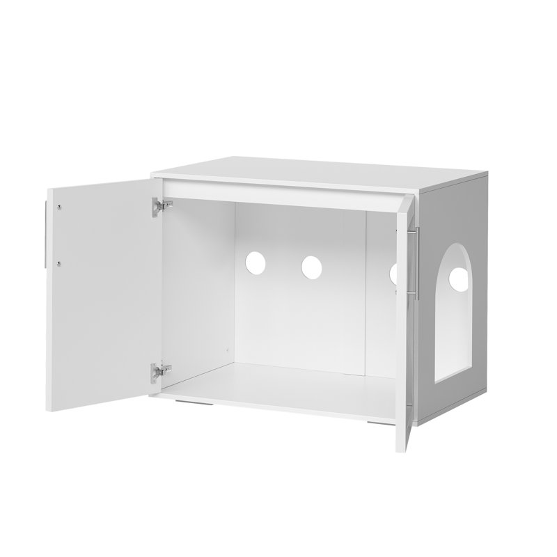 Cat Litter Box Enclosure, Hidden Cat Litter Box Furniture With With 2 Doors And Pads, White