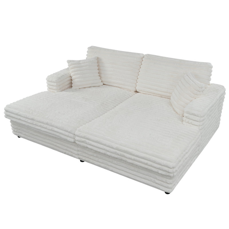Chaise longue d'intérieur en velours côtelé avec coussins 86 po Giddings, Beige