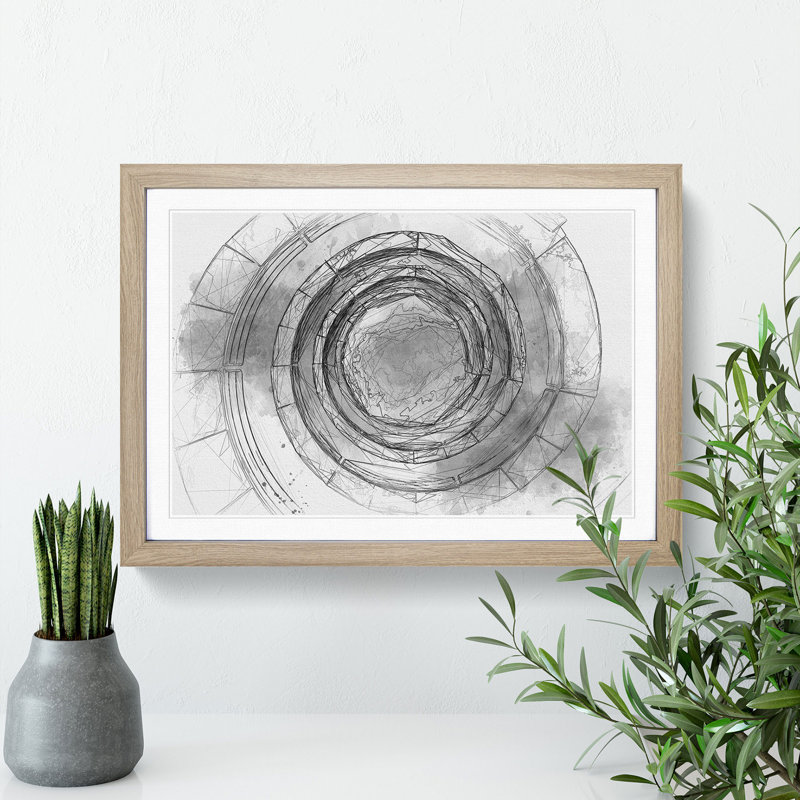 Spiral to the Sky Sketch - Picture Frame Graphic Art Print, 62cm H x 87cm W x 2cm D, Oak Framed