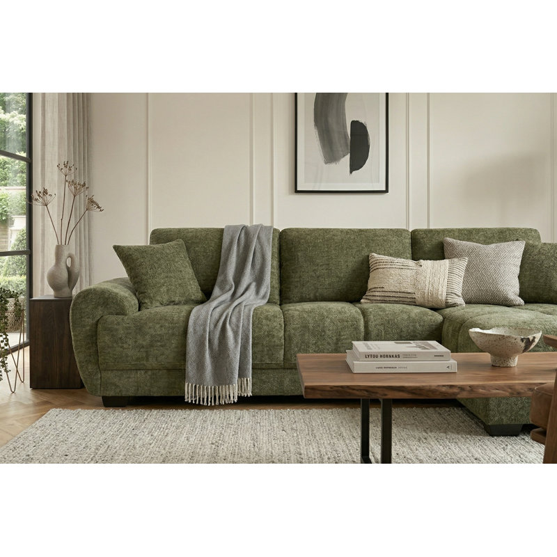 4 Seater Corner Sofa , Left Hand Facing, Green Chenille