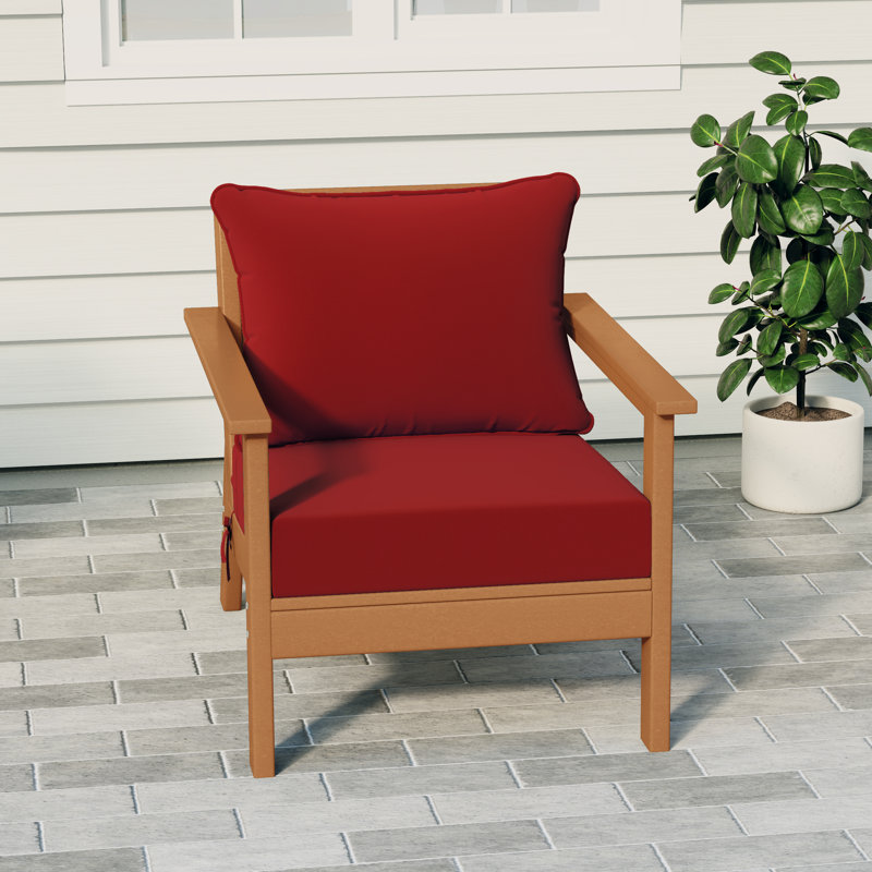 Hydea Deep Seating Chair With Cushions, Teak, Red
