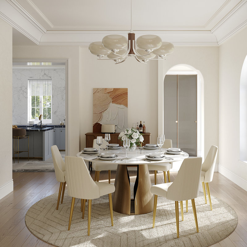 Vera Modern 5/7 Pieces Dining Room Sets, Pre-Assembly Round Dining Table Sets, Sintered Stone Tabletop Kitchen Dining Table Set With PU Upholstered Chairs