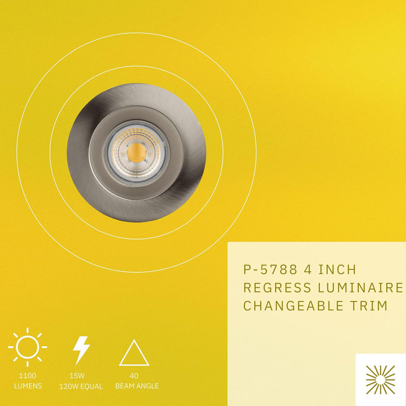 Éclairage encastré 4 po rond 15 W 15 W 1500 lumens neutre blanc 35 K, Nickel brossé
