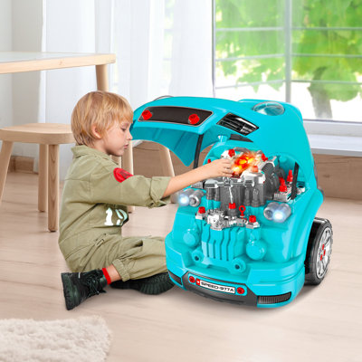 Ensemble de jeu de mécanicien pour enfants, camion et moteur, garage, turquoise