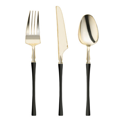 Gold with Black Handle Moderno Disposable Plastic Cutlery Set - 240 Guests