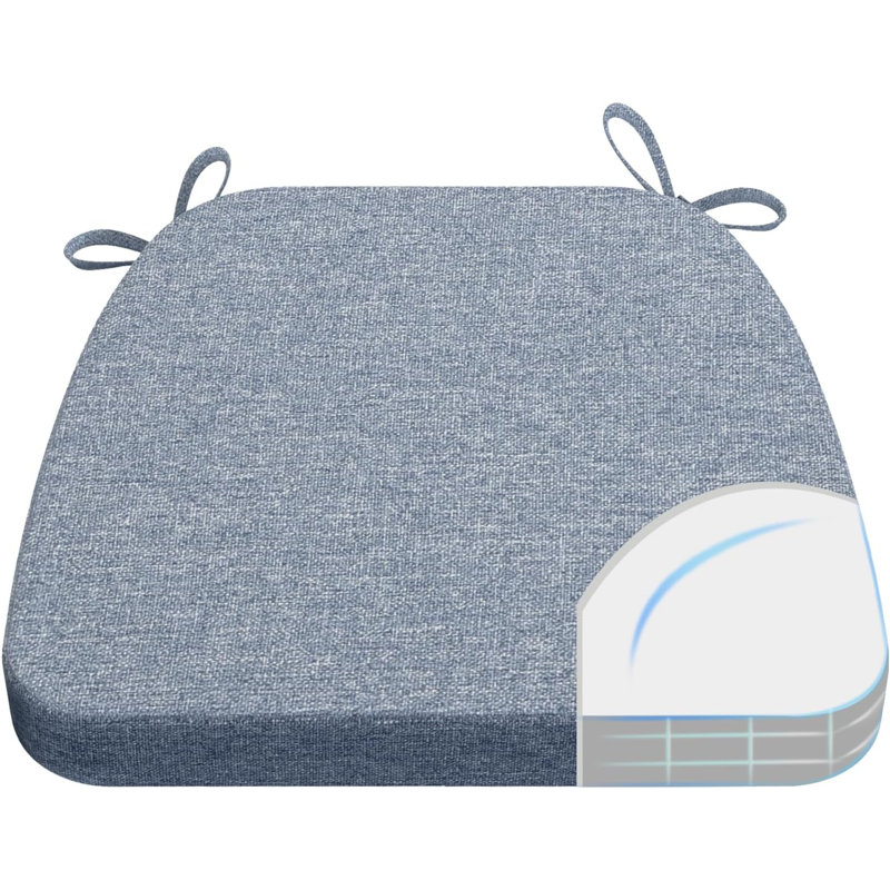 Coussins de chaise de salle à manger en D de 2 po d'épaisseur avec attaches et base antidérapante - (17 po x 16 po) bleu clair