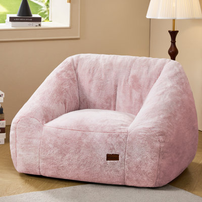 Oversized Square Arm Trapezoid Compressed Bean Bag Chair for Adults, Soft Fluffy Plush Lazy Floor Reading Lounge Sofa with Filler for Living Room Bedroom,Pink Two-Tone