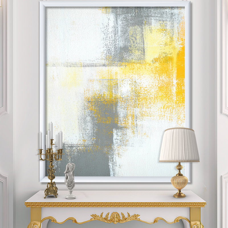 «Gray and Yellow Blue Abstract», reproduction d'art sur toile, H 36 po x l 24 po x P 1 po, Cadre flottant doré