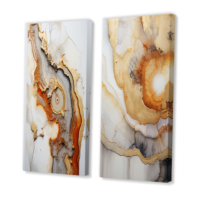Géode de pierre beige et orange minimalisme - ensemble de 2 reproductions d'art sur toile, Toile tendue, H 28 po x l 25 po