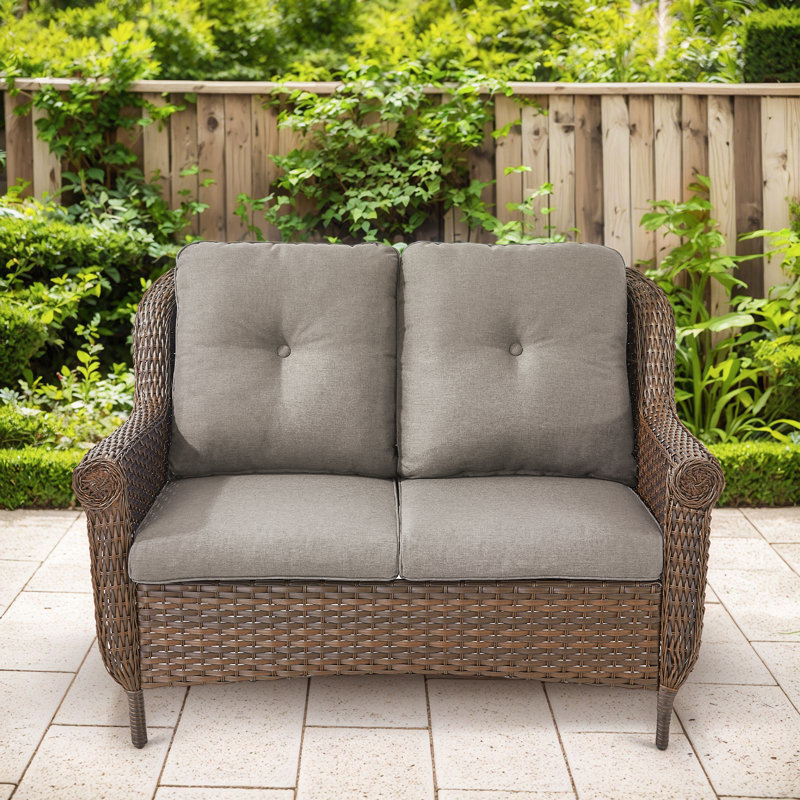 Canapé d'extérieur en osier de qualité supérieure avec coussins confortables, Gris
