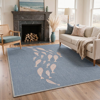 Tapis floral bleu / rose lavable à la machine avec envers antidérapant