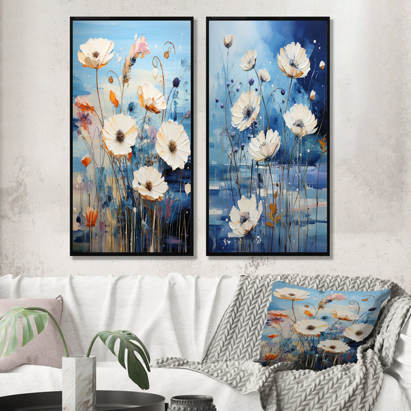 Bleu bleuet Melody - bleuet, ensemble de 2 toiles d'art, H 28 po x l 25 po, Cadre noir
