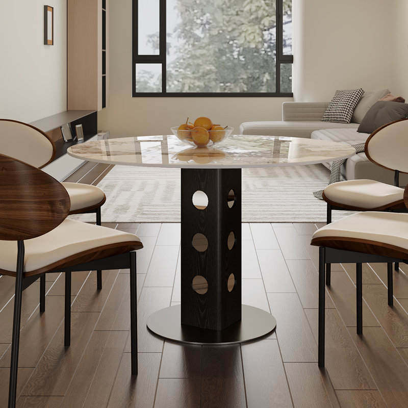 Mid-Century Dining Table For 4-6 People With Round Table Top, Pedestal Dining Table, End Table Leisure Coffee Table, Brown