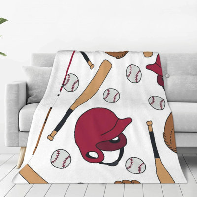 Soft Plush Anti-Pilling Flannel Throw Blanket Lightweight Cozy Warm Washable Fleece Microfiber for Couch Bed Sofa Doodle Baseball, 40 x 50 in