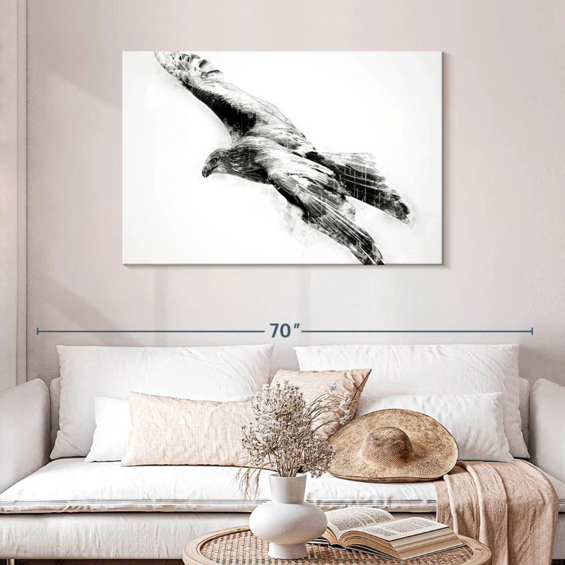 Hawk Black And White, 30" H x 45" W