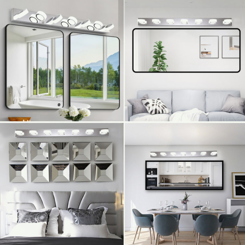 Modern Chrome 52.2-Inch Dimmable LED Vanity Light with Acrylic Shades