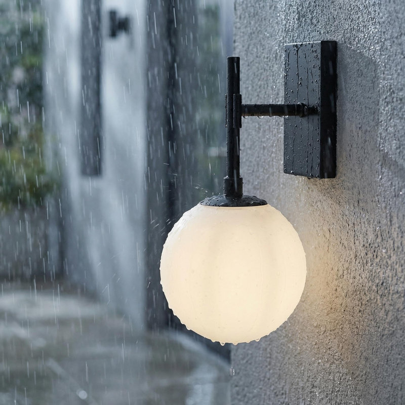 Modern 18.1"H Outdoor Wall Light, Globe Glass Porch Light, E26 Base, No