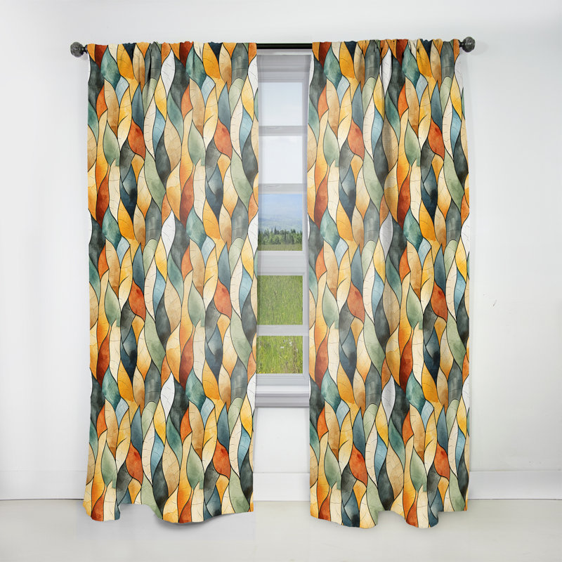 Motif géométrique de mosaïque orange et vert géométrique I - Rideau obscurcissant géométrique abstrait - 1 panneau