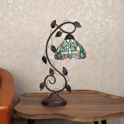  SUNNIVA Dragonfly Tiffany-Style 1-Light Antique Dark Bronze Accent Table Lamp 8" Shade