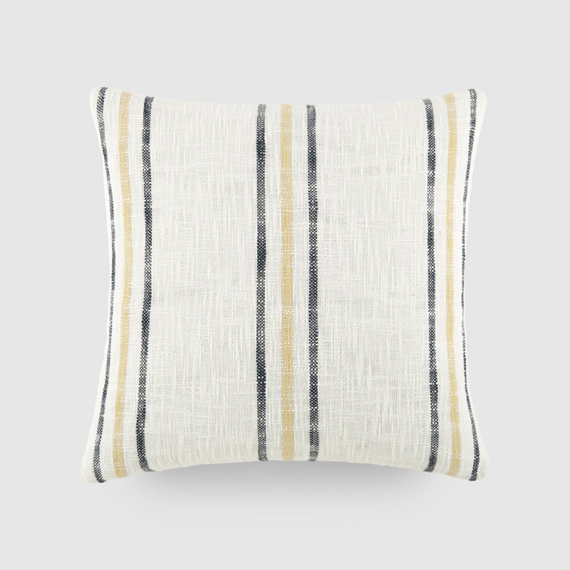 Coussin décoratif à rayures en coton teint en fil Yarn, Jaune