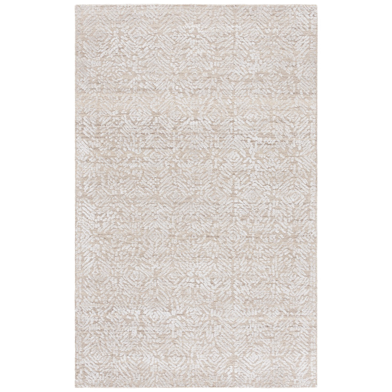 Tapis beige / ivoire en laine / viscose / coton touffeté à la main Anchondo 620, Rond 6 pi
