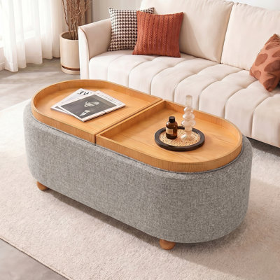 45" Boucle Rectangle Storage Ottoman with Reversible Tray Top