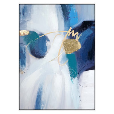 «Blue Velvet Radiance», art mural abstrait sur toile - cadre argenté 30 po x 42 po