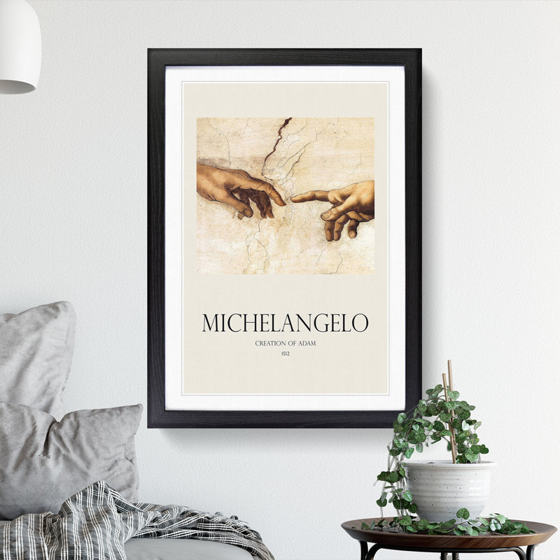 Creation Of Adam Hands by Michelangelo Framed Print, 65cm H x 48cm W x 2cm D, Black Framed